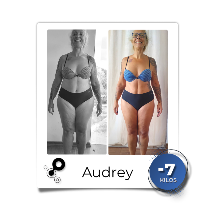Audrey, antes e depois, 7 kg a menos